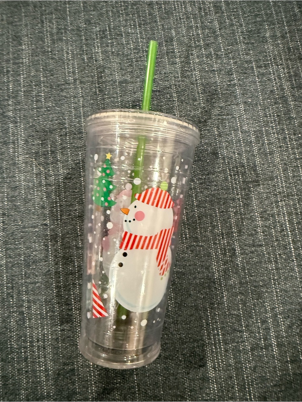 Holiday Snowman Reusable Tumbler with Straw - Green